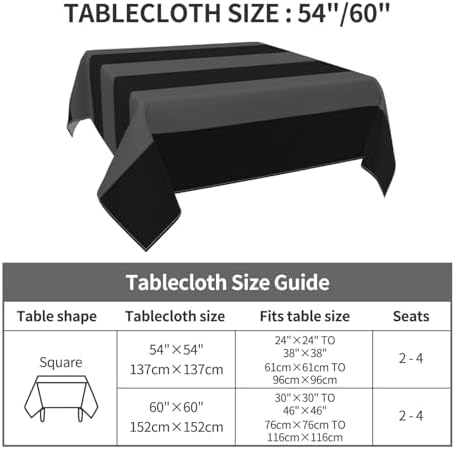 Black and Gray Silver Stripes Tablecloth, 60" Square Washable