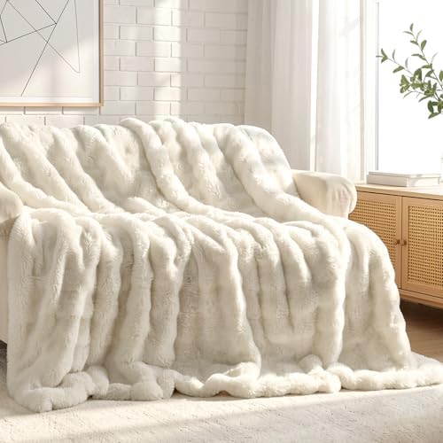 Wajade Fluffy Faux Fur Throw Blanket for Couch Bed 90x106, Luxury Soft