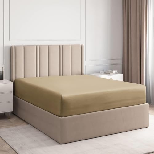 Cotton Fitted Sheet Twin Size - 100% Cotton - 400 Thread Count - Beige