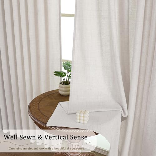 Extra Wide Pinch Pleated Natural Curtains 108 Inches Long, Soft Airy