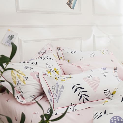 Pink Floral Duvet Cover Set Queen Girls Aesthetic Bedding Set 100%