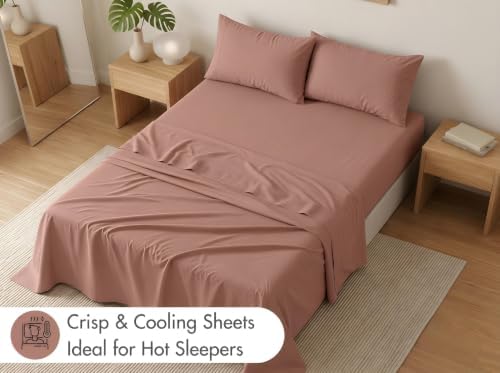 RUVANTI 100% Cotton Twin XL Sheets, Percale Weave Twin XL Set, Mocha
