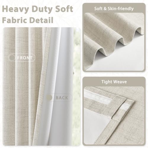 Linen Blackout Curtains 92 Inch Long for Living Room, Oatmeal