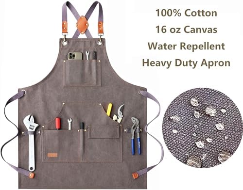 AFUN Work Aprons for Men with Large Pockets, Cotton Canvas Cross Back