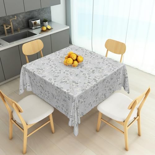 Vintage Gray Floral Tablecloth Square 70 Inch Watercolor Retro Flower