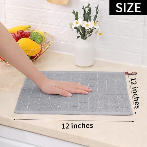 Homaxy 100% Cotton Terry Kitchen Dish Cloths, 7 Pack, Light Grey