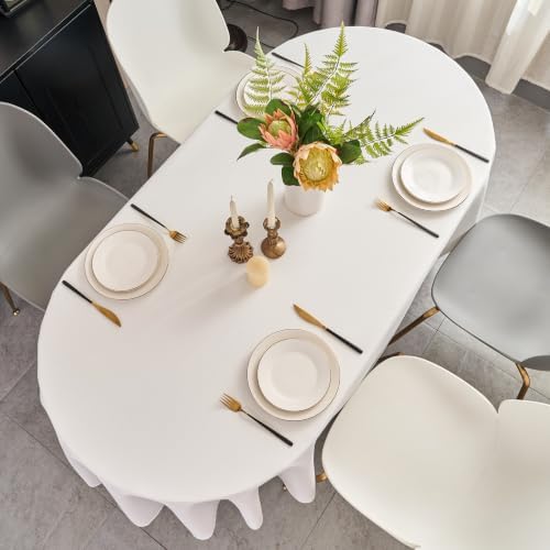 White Tablecloth Oval 60x102 inch Dining Table Cloth for 8-10 Seats