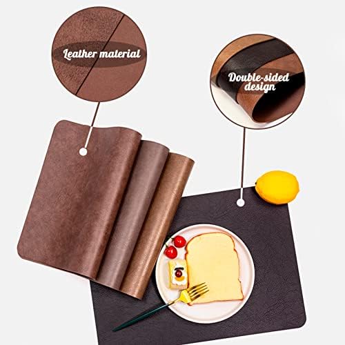 CAMAL 6PCS Double Sided Faux Leather Place Mats Stain Resistant PU