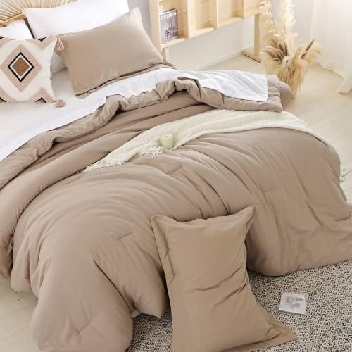 weigelia Queen Comforter Set with Sheets - Taupe 7 Piece Bed in a Bag