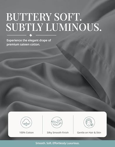 450TC 100% Cotton King Sheet Set - Silky Smooth Sateen Weave, Charcoal