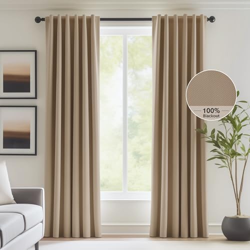 FMFUNCTEX 100% Blackout Brown Curtains 72 Inches for Bedroom, 2 Panels