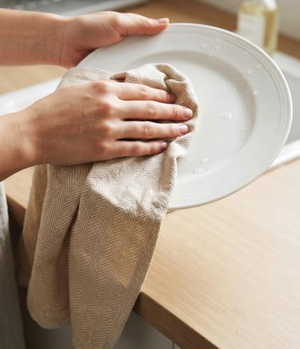 Cotton Herringbone Kitchen Towel, Set of 4 (20" x 26") Beige