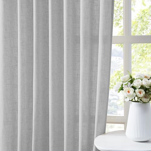 Hillcrest 108 Inch Long Light Gray Pinch Pleated Linen Semi Sheer
