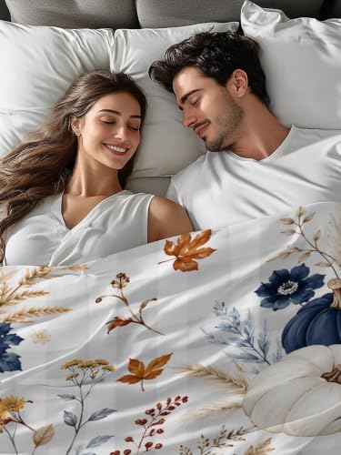Cal King Size Flat Sheet Only, Thanksgiving Fall Pumpkin Flower Bed