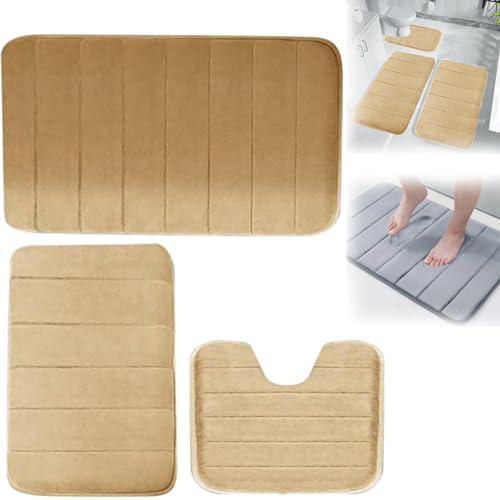 Memory Foam Bath Mat Set, 3 Pcs Memory Foam Bathroom Rugs, Bathroom