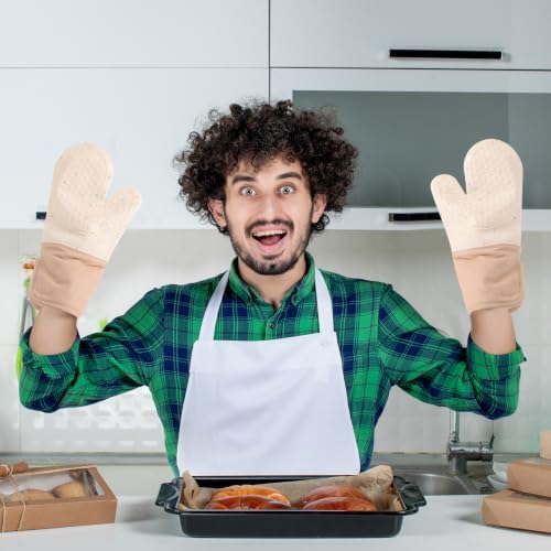 Beige Silicone Cotton Oven Mitts with Non Slip Grip for Cooking