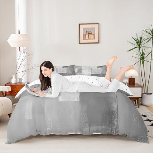 jejeloiu Abstract Duvet Cover Queen Size Boys Girls Gray Ombre Bedding