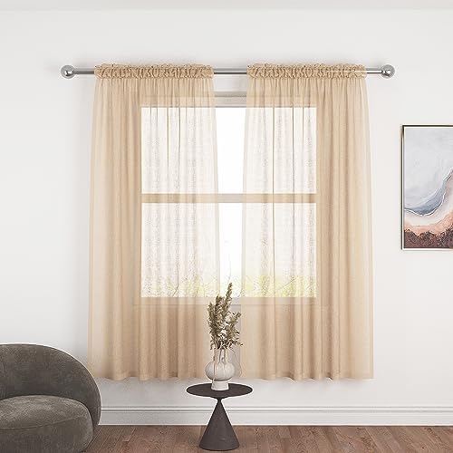UPOPO Beige Sheer Curtains 72 inches Long Kitchen Dining Living Room