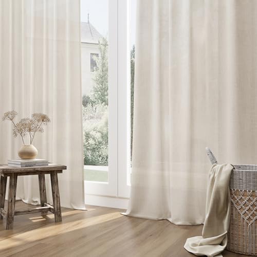 Guken Light Beige 192 Inch Linen Extra Long Curtains for High Living