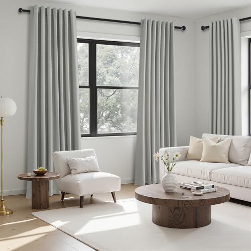 Topfinel Frost Grey Linen Curtains 84 Inches Long 2 Panels Set for