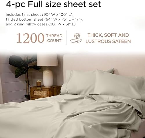 Threadmill 1200 Thread Count Supima Cotton Full Sheet Set, Sateen