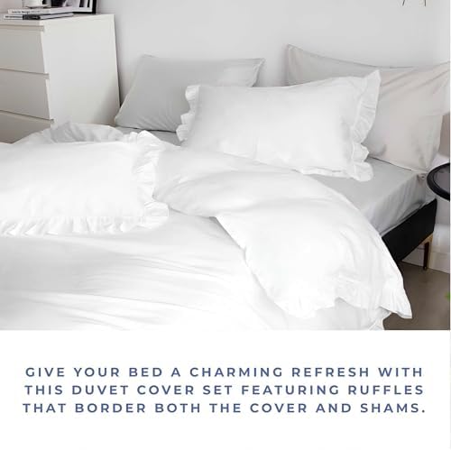 Kotton Culture 3 Pc White Ruffle Trim Duvet Cover Set King Size-100%