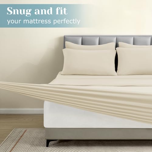 BYSURE Jersey Knit Full Size Bed Sheets 6 Pieces, Stretch Super Soft