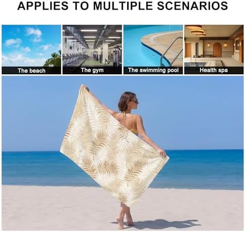 Bath Towels Set of 3 Cream Tropical Palm Leaves Bath Towel Hand Towel