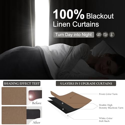 RustBrown Linen Pinch Pleated Blackout Curtains & Drapes 96 Inch Long