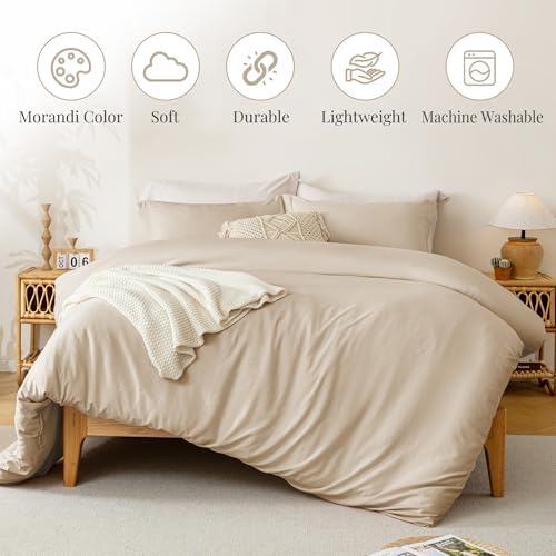 MILDLY Duvet Cover Queen Ultra Soft Comforter Cover Set 3pcs, Khaki