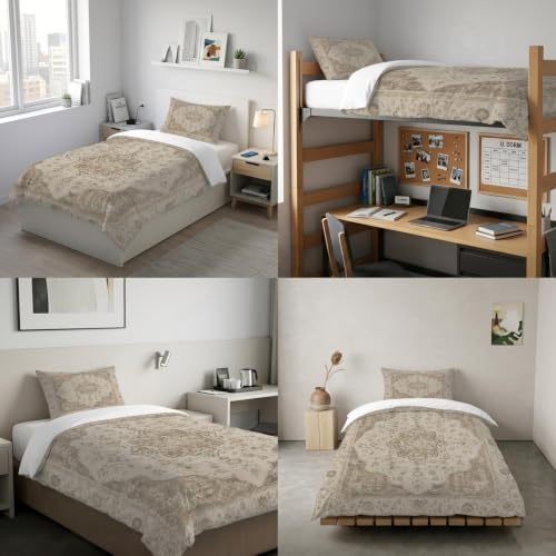 Beige Boho Duvet Cover Queen Size, Quilt Cover 90"x90" with Zipper