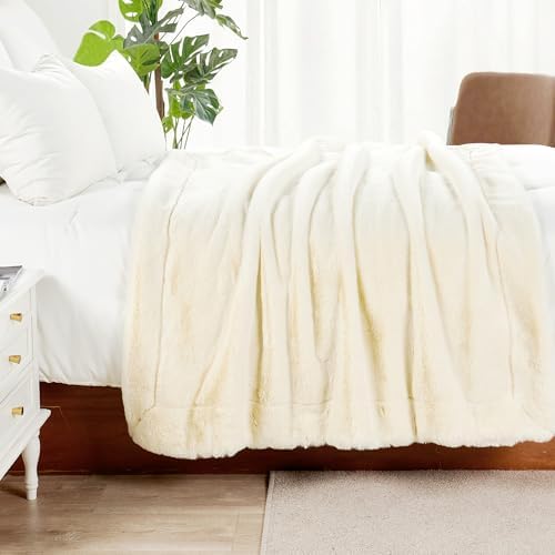 Luxurious Faux Fur Throw Blanket - 800gsm Heavy Thick Plush Warm Throw