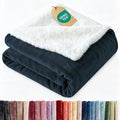 Sherpa Fleece Blanket Throw XL Size - Reversible Blanket - Navy, 50" x
