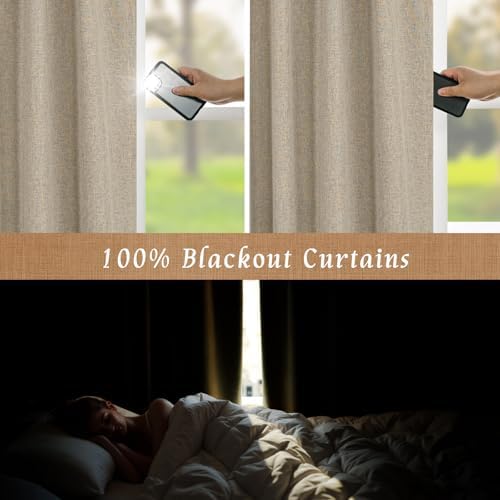 LAMIT Taupe 100% Blackout Linen Curtains 72 Inches for Living Room