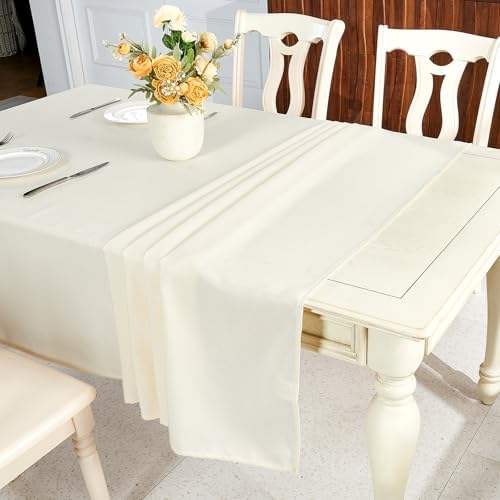 IVAPUPU Textured Linen Table Cloth for Rectangle Table, Ivory
