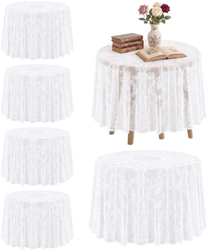 Batiyeer 6 Pcs White 6 Pack Round Lace Tablecloth 90 Inch