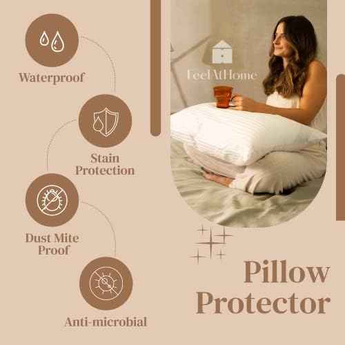 FeelAtHome Waterproof Pillow Protectors, Queen, 4 Pack