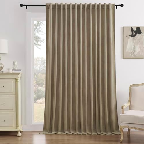Timeper Taupe Velvet Blackout Curtains 104x96 inches, 1 Panel, Back