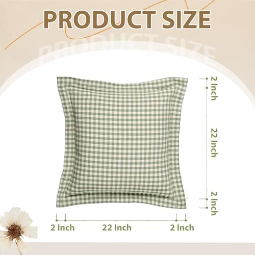 Sage Green Gingham Throw Pillow Covers, 22" x 22", Set of 2
