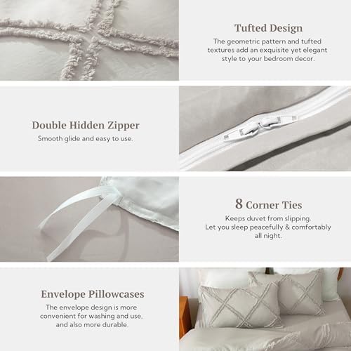 MILDLY Boho Duvet Cover Oatmeal - Tufted Geometric Textured Full Size
