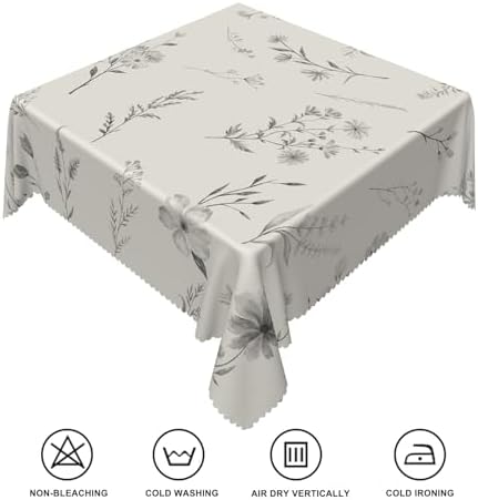Gray Flowers Table Cloth 70x70 Inch Spring Summer Botanical Plants