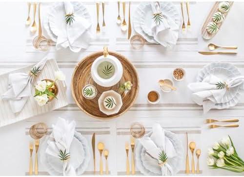 Solino Home 100% Linen Table Runner, 14 x 120 in, Natural and White