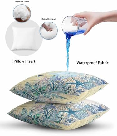 Outdoor Pillows Waterproof, Teal Blue Starfish Coastal Bedding Throw