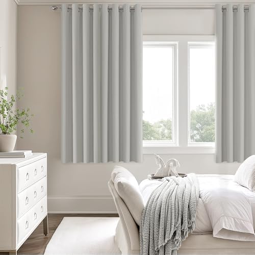 ChrisDowa Light Grey Blackout Curtains 63 Inches Long 2 Panels for
