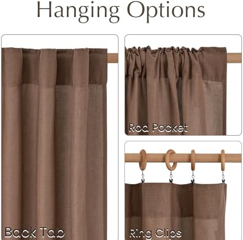 NICETOWN Gold Brown Linen Semi Sheer Curtains 96 inche Long, Rod