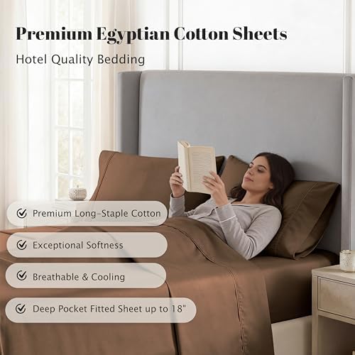 SUPERIOR Egyptian Cotton 530 TC Deep Pocket Sheet Set, Full, Taupe