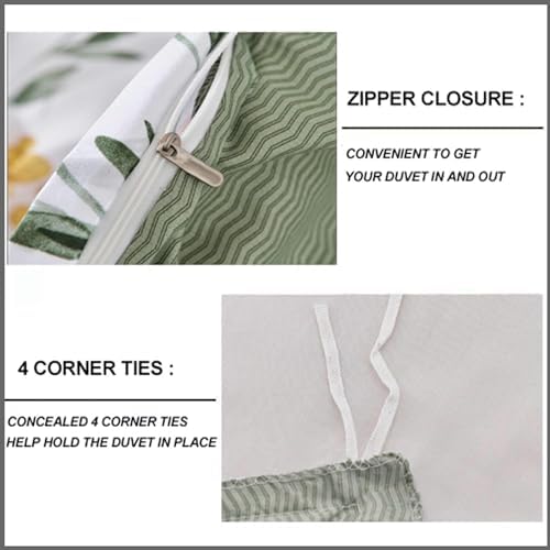 Floral Duvet Cover King Size - White Yellow Flowers and Green Leaf