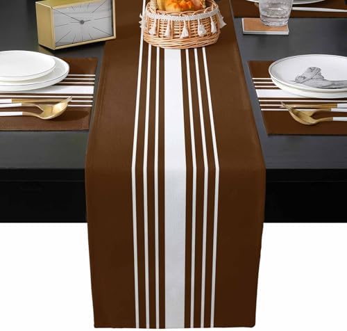 Brown Striped Table Mats Set of 6 With Table Runner 90 Inches