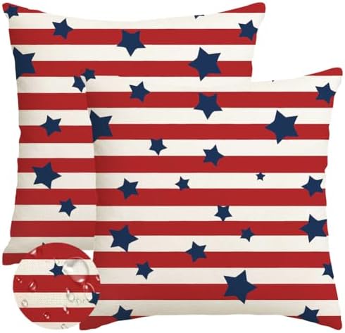 RABUSOFA 4th of July Patriotic Outdoor Pillow Covers 20x20 Set of 2