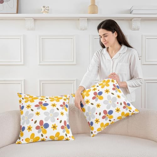 jejeloiu Yellow Flower Cushion Case Colorful Floral Throw Pillow